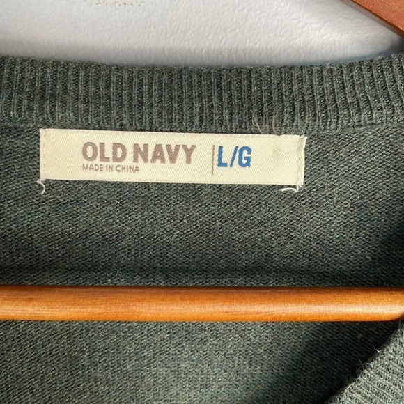 OLD NAVY Mens Argyle Pattern V-Neck Sweater Academia Prep Green Knit Cotton L - Picture 7 of 11